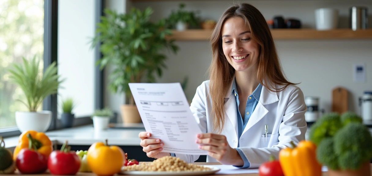 Zdrowa żywność i dietetyk planujący posiłek