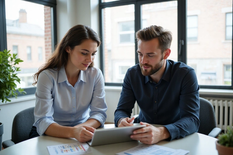 Dietetyk udzielający indywidualnej porady klientowi w nowoczesnym biurze.